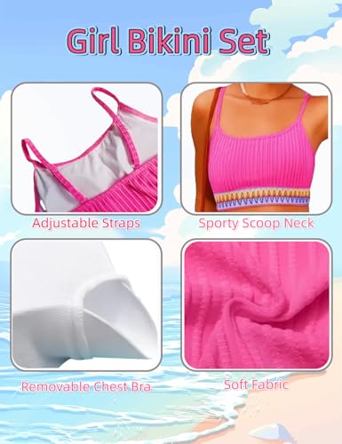 Image of Girls Swimsuit Two Piece Teen Bathing Suit High Waist Textured Bikini Set Woven Girls Swimwear 9-16Y