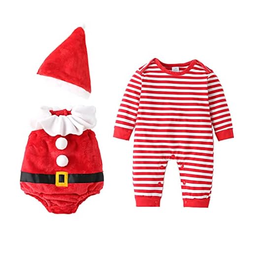 IEFIEL Ropa de Dormir para Bebé Recien Nacido Pijama Lunares de Fiesta Navidad Body de Una Pieza Pelele Romper Mameluco Monos de Algodón Ropa Infantil Rojo C 3-6 Meses