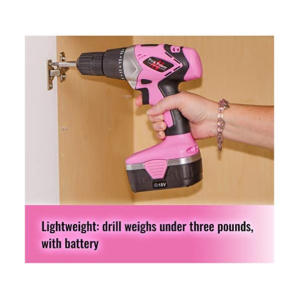 Pink Power Drill Set for Women 18V Pink Cordless Drill Driver Tool Kit