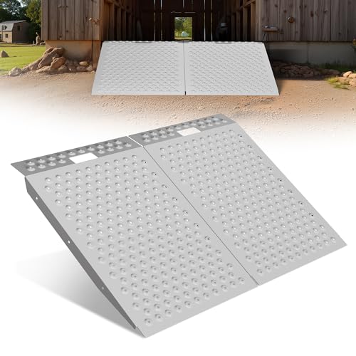 VNN 36' x 48' Shed Ramp for Riding Mower - 1500 LB Capacity Shed Ramps, Anti-Slip Punch Plate Ramp for ATV, Motorcycles, Garages & Barns (2PC, Slivery)