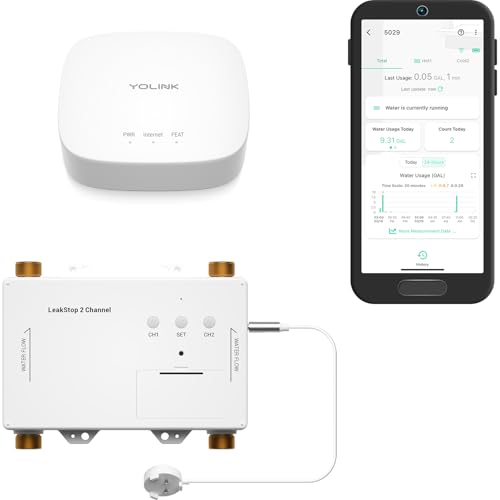 YoLink LeakStop 2 Washing Machine Leak Detector with Auto Shut-Off, Hot & Cold Water Valves, Flow Monitoring, 2 AA Battery Powered, LoRa Smart System, Hub Included
