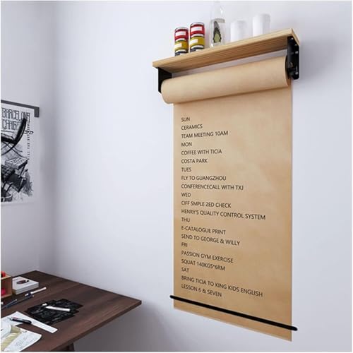 Distributeur de rouleaux de papier kraft mural avec étagère en bois – Idéal pour les notes, les messages et les présentations créatives