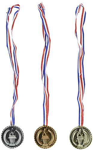 3 Olympic Style Award Medal Set - Gold Silver and Bronze - 3 piece Set - First Second Third Winner - Great for Party Favor Decorations and Awards