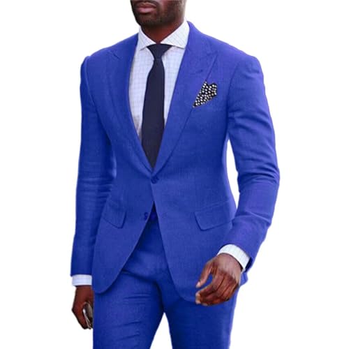 Mens Linen Suit for Summer Beach Wedding 2 Piece Linen Suit for Men Slim Fit Casual Groomsmen Prom Party Suit Set3