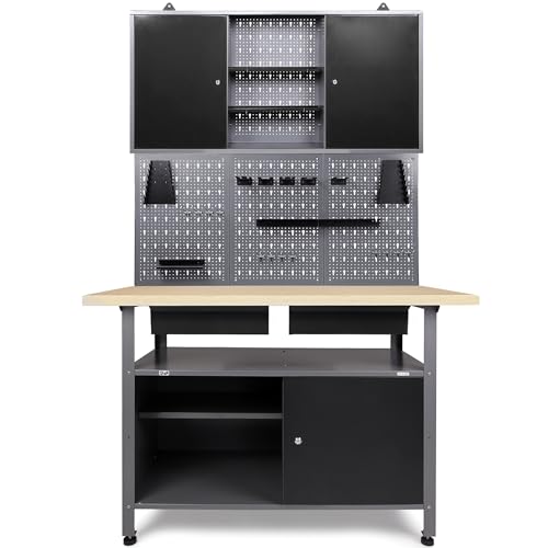 Ondis24 Werkstatteinrichtung Werkstatt Set Werkbank Fritz Hängeschrank Werkzeugwand Metall Schwarz Grau (Hängeschrank Kurt, 120 cm)