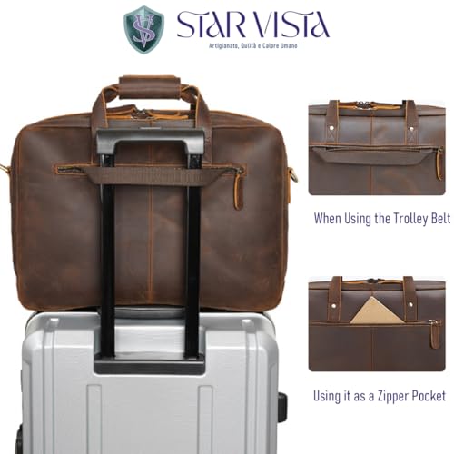 Image of STAR VISTA Matteo Large 18 inch Laptop Messenger Bag, Calfskin Leather Briefcase for Men, Business Travel, YKK Zippers