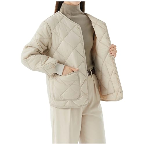 Women's Fleece Coats Lightweight Quilted Jacket Breasted Long Sleeve Warm