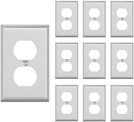 DEWENWILS 10-Pack Metal Wall Plates, Duplex Outlet Cover Plate for Receptacle, Switch, Corrosion Resistant, Standard Size, Brushed Finish, Silver, ETL Listed