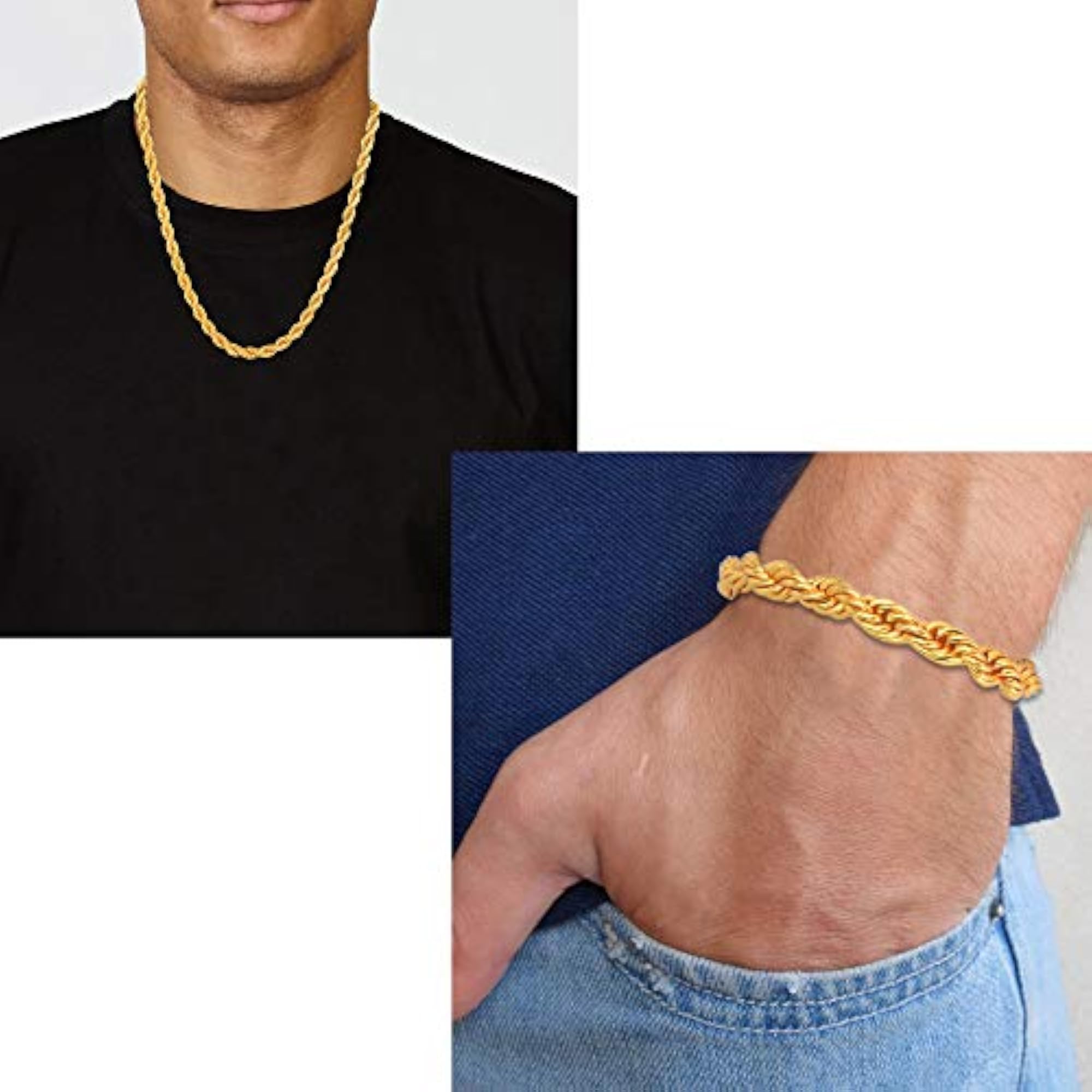 Brass Gold Plated Rope Chain Necklace & Bracelet Combo