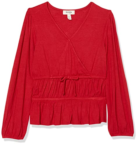 Image of Speechless Girls' Long Sleeve Rib Knit Faux Wrap Top