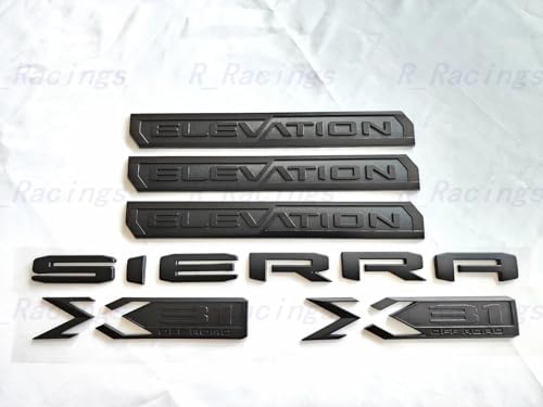 Image of 6Pc Elevation Sierra Bed X31 Emblem Door Tailgate 3DBadge Nameplate Replacement for 2019-2023 Gen Sierra 1500 (Matte Black)