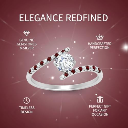 Image of Choose Your Gemstone Bypass Modern Round Diamond CZ Ring 925 Sterling Silver Round Shape Side Stone Engagement Rings Lightweight Office Wear Everyday Gift Jewelry US Size 4 to 12