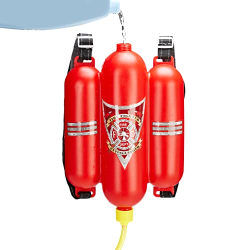 Relaxdays 10027680 Feuerwehr Wasserspritze, 2,5 l Wassertank, 5 m Reichweite, 2 Sprühfunktionen, Löschrucksack Kinder, rot-gelb