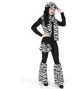 KarnevalsTeufel Damenkostüm-Set Zebra, 4-TLG. Weste, Tasche, Schal und Mütze | M, XL | Plüsch, Tierkostüm, Karneval, Mottoparty (M)