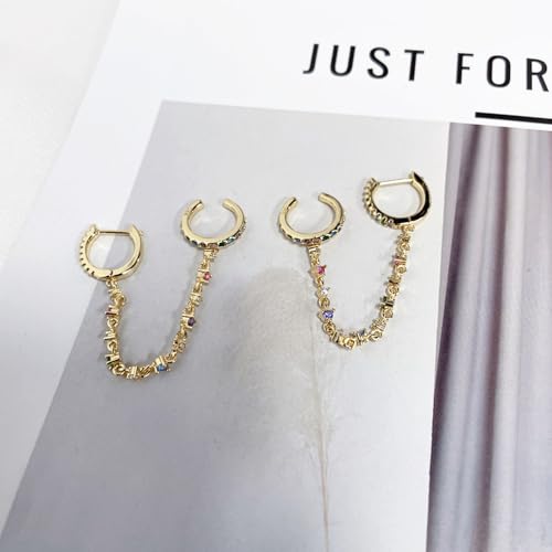 Minimalist Cuff Small Hoop Cubic Zirconia Chain Climber Crawler Earrings for Women Cartilage 925 Sterling Silver Post Hypoallergenic Fashion Threader Crystal Huggie Clip Hoops Gifts Bff Birthday Her2