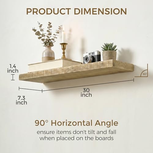 Axeman 30Inch Rustic Floating Shelves 2Pack, Solid Wood| Natural - Image 3