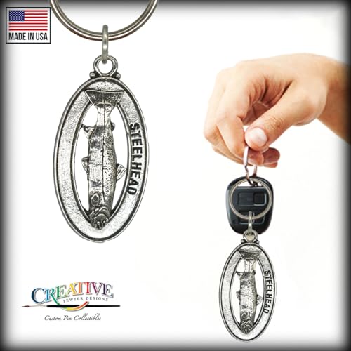 Steelhead Keychain, Pewter, F034KC, 2”, 100% Handmade in the USA, Steelhead trout, Sea-run rainbow trout, Metal Keychain, Fish Keychain, Key Chain, Fishing Gift, Over 200 Fish Designs Available4