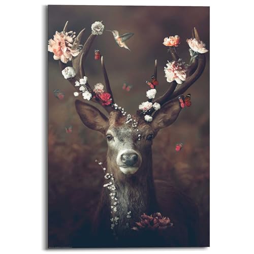REINDERS Wandbild, Hirsch, Wohnzimmer, Bilder, Wanddeko, Room Decor, MDF, Braun, 90 x 60cm