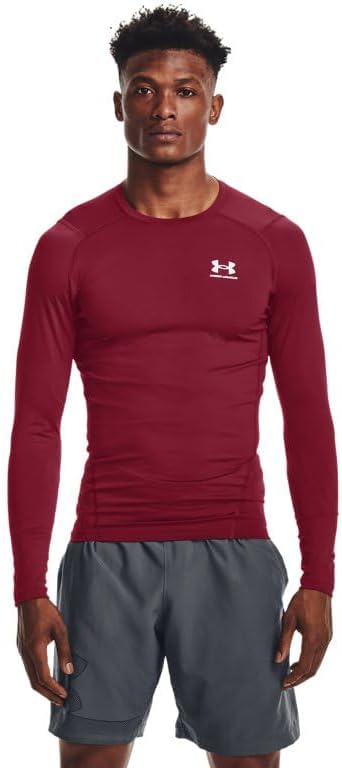 Under Armour Mens HeatGear Long Sleeve Baselayer - Superior Sweat Wicking LGT Cardinal-White