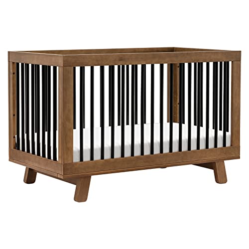 Image of babyletto Hudson 3-in-1 Convertible Crib with Toddler Bed Conversion Kit in Natural Walnut/Black, Greenguard Gold Certified