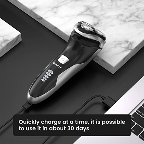 Sweetlf Electric Razor For Men Ipx7 Waterproof Wet & Dry Use Rechargeable Battery Rotary Shavers（Quiet, Charge Time: 1 Hour, Use Time 120 Min）,2 Years Warranty, Black #TOP6