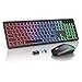 Wireless Keyboard and Mouse Combo RGB Backlit, Rechargeable Light Up Letters, Full-Size, Ergonomic, Sleep Mode, 2.4GHz(Portuguese)
