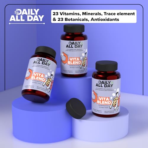 Daily All Day 120 Multivitamin Tablet for Men Women, Senior Citizens, 46 ingredient With Omega 369, B12 and D3, K2, Iron, Zinc, Biotin, Calcium, Magnesium, Ginseng, Milk thistle, Ashwagandha, Moringa