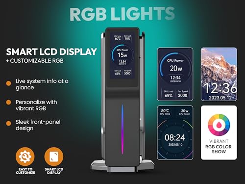 Image of SKULLSAINTS Agni Mini PC - Vibrant LCD Screen, M.2 SSD, Mini Tower with RGB Lights, WiFi 6, 4K UHD, Dual LAN for Home and Office (8+256, 13th Gen N150)