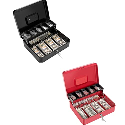 Geohiaul Cash Box With Money Tray And Lock Money Box For Cash Large Black + Red #TOP22