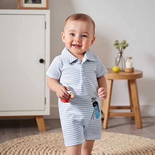 Newborn Baby Boy Golf Clothes Short Sleeve Striped Golf Embroidery Polo T-shirt Jumpsuit Summer One Piece Outfits2