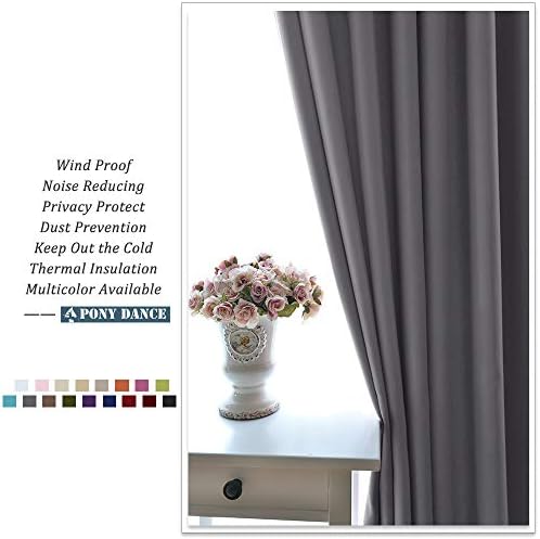 PONY DANCE Grey Blackout Curtains - Thermal Insulated Soundproof Curtains for Bedroom with 52 x 63 inch for Energy Saving Light Block Drapery for Baby Nursery, 2 Panels