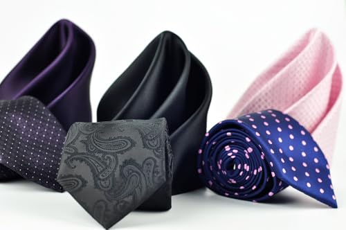 Image of KissTies 6PCS Satin Pocket Square Plain Color Handkerchief Gift Set