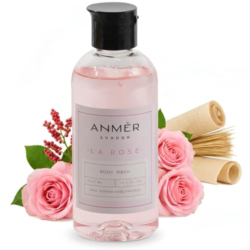 Image of La Rose Luxury Body Wash, Rose Raspberry Pink Pepper, 300ml | For Men & Women, Moisturizing with Natural Oils, Glycerin, Sea Buckthorn & Macadamia Oil, Hydrating & Deep Cleansing
