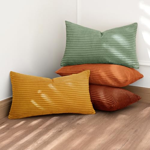Image of MIULEE Decorative Throw Pillow Covers 12x20 Inch Set of 4, Vibrant Cushion Covers Vintage Retro Fall Home Decor, Mix and Match Color Clash Design for Sofa Couch Bed Living Room Yellow Rust Green