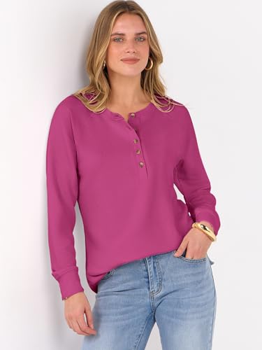 Image of ANRABESS Women's Waffle Knit Henley Top Long Sleeve Shirts