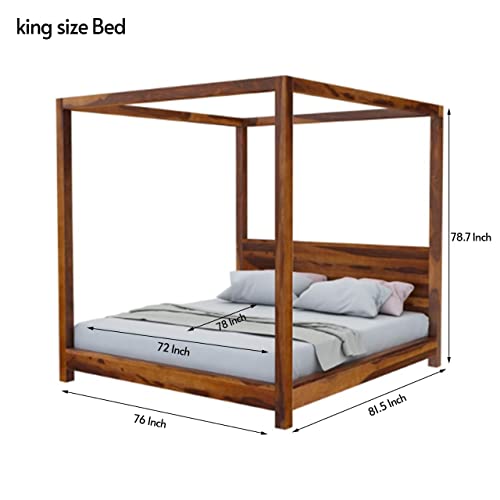Image of TG Furniture Solid Sheesham Wood Grand Maldives Poster King Size Bed for Bedroom | Wooden Poster Bed for Home & Hotel | Palang Double Bed Cot Without Storage | 78 x 72 Inch | Honey Finish