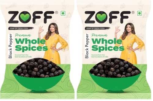 Image of Zoff black pepper- Premium Handpicked kali mirch whole with Bold Flavor & Fresh Aroma - Perfect for Cooking, Seasoning & Gourmet Dishes -50g (Pack of 2)