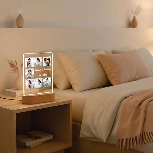 Image of Giftplease Customized Acrylic Photo Lamp for Valentine's Day Personalized LED Night Light with Couple Photo & Names | Romantic Gift for Husband, Wife, Boyfriend, or Girlfriend, Anniversary