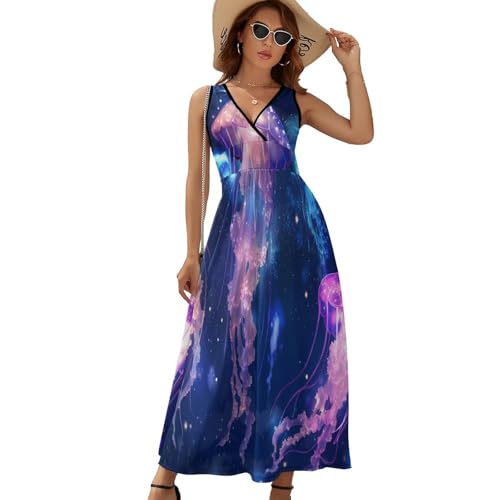 Robe longue femme ample fluide anti-chaleur style bohème chic imprimé méduse de vacances