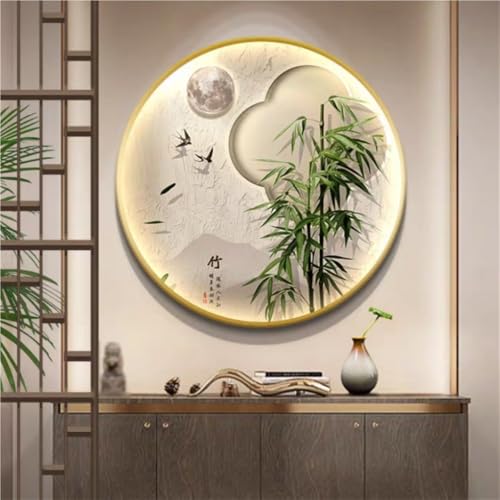 WJFTODAY Cuadro Decorativo de Pared con visión 3D y Luces LED, con Fuente de alimentacióncon visión 3D y Luces LED, con Fuente de alimentación, para Sala de Estar y Entrada (Marco Dorado, 70 x 70 cm)