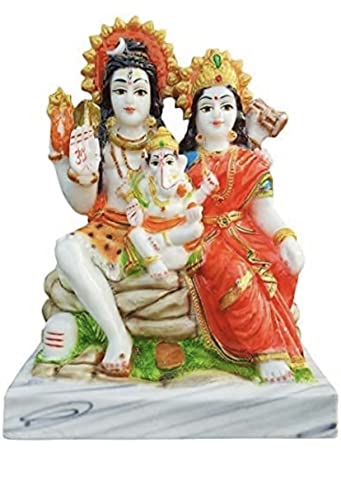Image of KRISHNAGALLERY1 Shiv Parivar Murti for Home Temple Lord Shiva Family Idol with Parvati Ganesha, Kartikeya Nandi Religious Pooja Statue for Mandir Home Decor 5 Inch