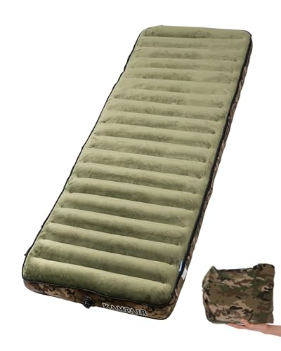 Image of Inflatable Sleeping Pad for Camping, Extra-Thick 4.75 inch Single Air Mattress with Soft Velvet Top, Machine Washable, Family Lightweight 4-Season Pad for Traveling & Hiking, Green