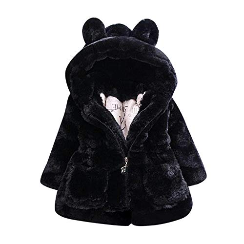 Uni-Wert Mädchen Fellmantel Winterjacke Kunstpelz Jacke Baby Mädchen Herbst Winter Mantel Warm Jacke mit Kapuze Wollmantel Kapuzenjacke Schwarz 130