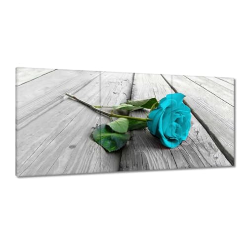 Peinture rose bleue sur toile 210x100 cm | Tableau décoration murale 5 panneaux grand format