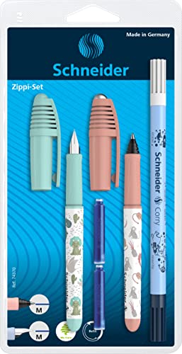 Schneider 74370 Set d'écriture avec 1 stylo à plume + 1 roller + 1 effaceur d'encre double pointe - Motif Aléatoire