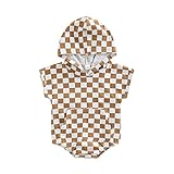 Toddler Baby Boy Checkerboard Print Romper Short Sleeve Hooded Plaid Jumpsuit Bodysuit Outfit Cute...