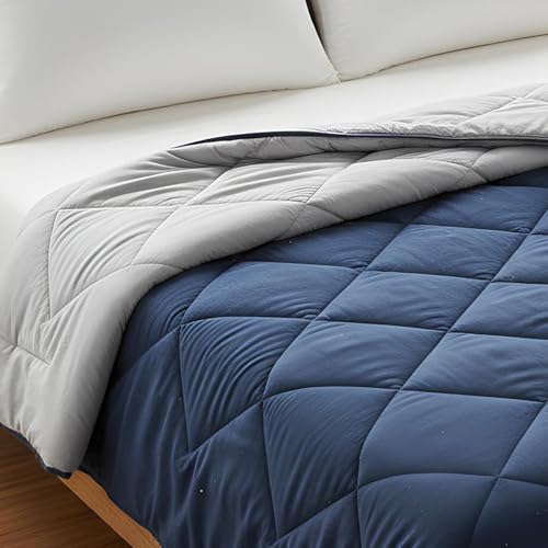 Image of CareFoam Premium AC Comforter Reversible 220 GSM Microfiber Soft| All-Season Thermal Quilt | Lightweight & Fluffy AC Blanket for Cozy Warmth | Double Bed 90 x 100 | Navyblue & Grey