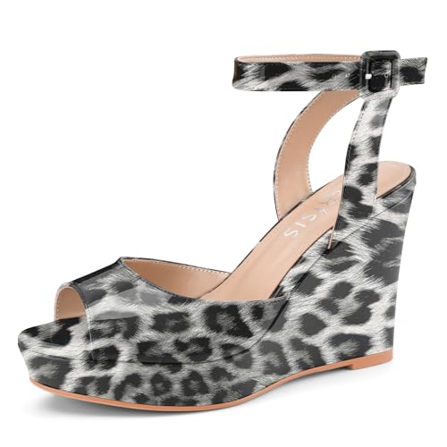 Image of Women's Dressy Platform Wedge Sandals Gold Wedges Peep Toe Patent High Heels Slingback Heeled Comfortable Ankle Strap Shoes