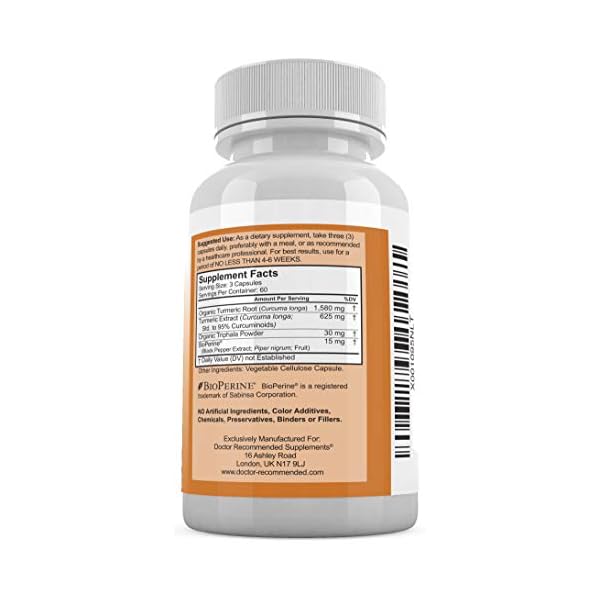 Turmeric-Curcumin-2250mgd-Veggie-Capsules-95-Curcuminoids-with-Black-Pepper-Extract-Bioperine-100-Organic-Most-Powerful-Turmeric-Supplement-with-Triphala-180-Count Turmeric Curcumin - 2250mg/d - Veggie Caps - 95% Curcuminoids with Black Pepper Extract (Bioperine) - 750mg Capsules - 100% Organic - Most Powerful Turmeric Supplement with Triphala (180 Count)