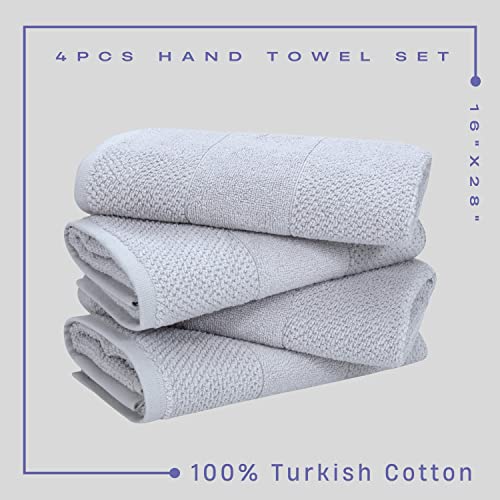 Antioch Home Bathroom Hand Towels, Hotel Quality & Fluffy & Absorbent & Soft & Fast Drying Turkish Hand Towels For Bathroom, 100% Cotton Turkish Hand Towel Set - [ 4 Pack – 16X28 Inches ] - Light Grey #TOP1
